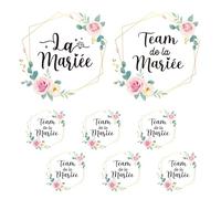 8feuilles Tee Shirt EVJF Stickers Thermocollants Transfert Textile Autocollants Thermocollant Personnalisé La Mariée Team de la Mariée Déguisement Déco pour Enterrement de Vie de Jeune Fille Mariage