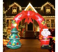 8FT/240cm Arc Gonflable Géant de Noël, Noël Gonflable Père Noël avec Sapin de Noël Arc avec Lumières LED, Décorations Gonflables de Vacances Décoration de Noël pour l'intérieur de la Partie, Jardin