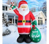 8FT Père Noël Gonflable avec éclairage LED, Décoration Gonflable IP44 Résistante aux Intempéries, Figurine Géante du Père Noël avec Canne et Emballage Cadeau, Décoration pour Pardin, Pelouse, Cour