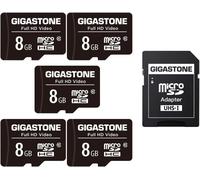 8GB Memory Card Pack of 5 Cards, High Read Speed up to 80MB/s. Ideal for Portable Full HD Video, U1 C10 Micro SDHC UHS-I Card with 2 Mini Cases and 1 SD Adapter.
