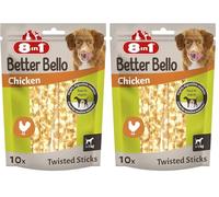 8in1 Better Bello Chicken Twisted Sticks - Bâtonnets à mâcher faciles à digérer pour Chiens au Poulet - friandises à mâcher pour Chiens ayant Un estomac Sensible, Sachet de 60 g (10 pièces) (Lot de 2)
