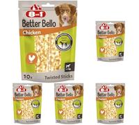 8in1 Better Bello Chicken Twisted Sticks - Bâtonnets à mâcher faciles à digérer pour Chiens au Poulet - friandises à mâcher pour Chiens ayant Un estomac Sensible, Sachet de 60 g (10 pièces) (Lot de 5)