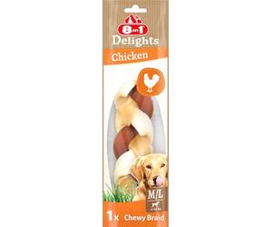 8in1 Delights Chewy Braids M/L - Délicieux Snack à mâcher pour Grands Chiens - Peau de bœuf Ferme avec Savoureux Poulet, 80 g (1 pièce)