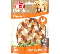 8in1 Delights Chewy Braids XS/S - Délicieuse collation à mâcher pour Petits Chiens, Peau de bœuf résistante aux morsures avec délicieux Poulet, Sachet de 75 g (5 pièces)