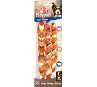 8in1 Triple Flavour Mega Twisted Sticks - 2 Grands bâtonnets torsadés à mâcher avec Poitrine de Poulet, Peau de Porc et bœuf - 140g