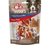 8in1 Triple Flavour Mix Assortiment 3 Os à Mâcher pour Chiens Adultes Toutes Tailles : Brochettes, Ribs & Wings au Poulet, Porc, Bœuf - Mastication Longue Durée, Riches en Protéines, sans OGM - 200g