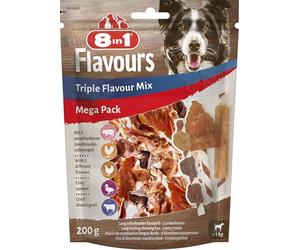 8in1 Triple Flavour Mix Assortiment 3 Os à Mâcher pour Chiens Adultes Toutes Tailles : Brochettes, Ribs & Wings au Poulet, Porc, Bœuf - Mastication Longue Durée, Riches en Protéines, sans OGM - 200g
