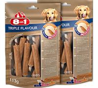 8in1 Triple Flavour Ribs - Côtes à Mâcher pour Chien adulte - Plus de viande, plus de durée de mâche - Limite le Tartre - Sans OGM, Conservateur Artificiel
