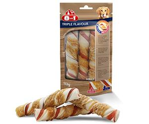 8in1 Triple Flavour Rolls Rouleaux à Mâcher Chien | Plus de viande | Mastication longue durée | Aide à limiter le tartre | Sans OGM ni conservateurs artificiels