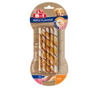 8in1 Triple Flavour Os à mâcher enveloppés dans un filet de poulet, Bâtonnets torsadés