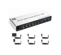 8K@60Hz USB3.0 Displayport KVM Switch 2 Monitores 4 Computadores, Portas DP1.4 Dual Monitor DP com Áudio Plugue UE