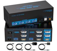 8K60Hz HDMI+Displayport Switch KVM 2 PC 3 Monitor Commutateur KVM USB3.0 pour Deux Ordinateurs Partager 3 Écran Avec 4 port USB Support Mode Copie et Mode Extension Adaptateur DC 12 V et 2 Câbles USB