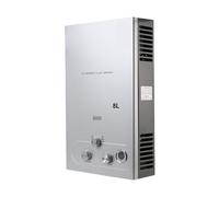 8L Chauffe-eau Gaz Propane Sans Réservoir 16KW LPG Chauffe-eau Instantané Chaudière LED Affichage Camping En Plein Air Avec Kit De Pomme De Douche(Silver)