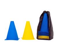 8LevelUp Lot de 20 cônes de 18 cm (10 cônes jaunes et 10 cônes bleus - Flexibles, sûrs et robustes) avec sac pour football, équitation, entraînement du cheval, entraînement d'agilité pour chien