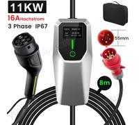 8M 6-16A 11KW EU EV Cordon de charge Pour voitures électriques EV Charger 3 Phase Courant réglable Chargeur portable IP67 Type2 62196-2