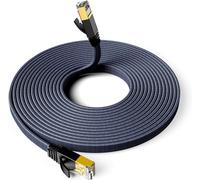 8M Câble Ethernet CAT7, External & Internal LAN Cable 10Gbit/s 600MHz Plat Tissage Nylon STP RJ45 Cable aver Salles Informatiques Extérieures Industrielles et D'entreprise, avec 10 Clips