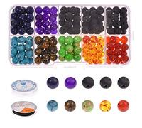 8mm 200pcs 7 Chakra rondes en vrac perles de pierre de jaspe pour la fabrication de bijoux Kits de fabrication de bijoux en pierres précieuses de lave noire