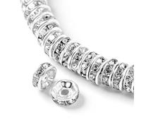 8mm Rondelle Perles Strass 200 Pièces Perles Strass Intercalaires Rondelles Perle Intercalaires Cristal Entretoises Rondes en Vrac pour Bracelet Collier Accessoire la Fabrication Bijoux Argent
