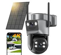 8MP Caméra Surveillance WiFi Extérieure à Double Objectif,4K Détection Humaine avec Panneau Solaire,360° PTZ Caméra IP,2.4G/5GHz,Suivi Automatique,Vision Nocturne Couleur,Audio Bidirectionnel,Étanche