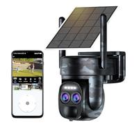 8MP Camera Surveillance WiFi Exterieure sans Fil avec Double Objectif,2.4/5 GHz,360° PTZ Caméra Interieure,Suivi automatique,avec Panneau Solaire,Nocturne Couleur,Sirène,Audio Bidirectionnel,10XZoom