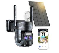 8MP Camera Surveillance WiFi Exterieure sans Fil avec Double Objectif,2.4/5 GHz,360° PTZ Caméra Interieure,Suivi automatique,avec Panneau Solaire,Nocturne Couleur,Sirène,Audio Bidirectionnel,10XZoom