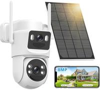 8MP Camera Surveillance WiFi Exterieure sans Fil Batterie-Panneau Solaire,360° PTZ Camera Exterieur/Interieur,2.4G/5GHz Double Objectif, Vision Nocturne Couleur,Audio Bidirectionnel,Suivi Automatique