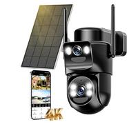8MP Caméra Surveillance WiFi Extérieure sans Fil Double Objectif,4K Détection Humaine avec Panneau Solaire,360°Camera Exterieur,Vision Nocturne Couleur,Audio Bidirectionnel,Suivi Automatique,2.4G/5GHz