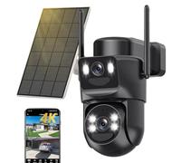 8MP Caméra Surveillance WiFi Extérieure sans Fil Double Objectif,4K Détection Humaine avec Panneau Solaire,360°Camera Exterieur,Vision Nocturne Couleur,Audio Bidirectionnel,Suivi Automatique,2.4G/5GHz