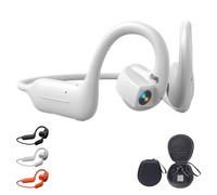 8mp Smart Camera Open-Ear Headset Eis Video, Ai, Ip54 Waterproof (White) | Open Ear Bluetooth 5.4 Wireless Earphones with AI Translation, Dual Mic, for Running, Cycling and Travel
