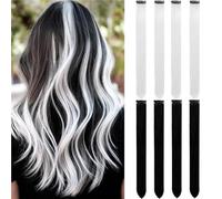 8Packs Colored Synthetic Hair Extensions 22 Inch Straight Clip-In(WHITE AND BLACK_22INCHES)