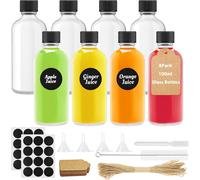 8pcs 100ml Mini Bouteille Verre, Petite Bouteille En Verre Vide, Shot Bouteilles, Bouteilles En Verre Avec Couvercles Avec Entonnoir, Étiquette, Stylo Pour Huiles Essentielles,Jus,Ginger