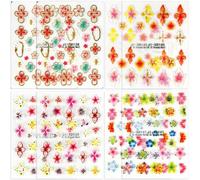 8pcs Autocollants pour Ongles en Relief 5D à Fleurs, Autocollants Floraux Ongles Motif Lys Hibiscus Fleurs Tropicales Décoration de Charme pour Femmes et Filles Accessoires de Manucure DIY