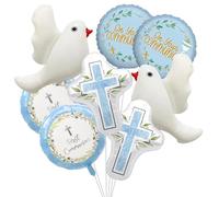 8Pcs Ballons de Baptême Décoration, Ballons de Communion,Colombe Blanche,Croix Bleu Ballons,Accessoires de Baptême Fête,Décoration de Première Communion,pour Fête de Baptême de Bébé (Bleu)