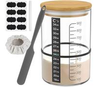 8Pcs Bocaux de Levain avec Échelle, Bocaux de Conservation en Verre et Bois Couvercle Hermétique, Bocal en Verre avec Couvercle Hermétique pour Fermentation du Pain, Tous Types de Farine (A)