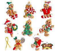 8PCS Décorations de Noël en pain d'épices, figurine en argile de bonhomme en pain d'épices avec ficelles pour suspension sur le sapin de Noël, décoration pour fête de fin d'année, fêtes, anniversaire