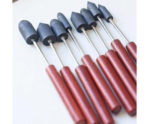 8pcs Graphite Reamer Set, Glass Hole Expander, with Wood Handle, Anti-Stick Coating, High Temperature Resistance, Conical and Cylindrical Heads, Glass Crafting Shaping Tool, for Glassblowers