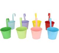 8pcs Hanging Bucket Planter Colorful Decorative Iron Flower Pots with Detachable Hooks for Railing Fence Balcony (Pots de fleurs suspendus en fer coloré avec crochets détachables pour rambarde, clôtur