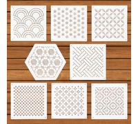 8pcs Kit de Pochoirs Sashiko en Plastique, Motif de Broderie de Ligne Dessin Modèle de Motif Sashiko Géométrique Pochoir Quilting Ligne de Dessin pour Couture Broderie Quilting à la Main