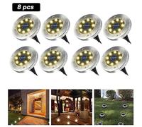 8Pcs Lumière Solaire Extérieur Jardin 8 LED - Blanc Chaud Lampes Solaires au Sol pour l'extérieur, jardin, terrasse, pelouse