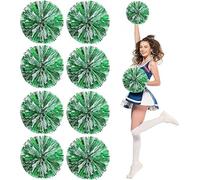 8pcs Metal Cheerleader pompon, 25cm Cheerleader pompon Cheerleader pompon pour l'école danse Sport équipe esprit Cheerleader (Vert + Argent)