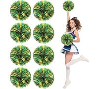 8pcs Metal Cheerleader pompon, 30cm Cheerleader pompon Cheerleader pompon pour l'école danse Sport équipe esprit Cheerleader (Vert + Or)