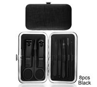 8pcs Noir - Coupe-Ongles En Acier Inoxydable, Outils De Manucure, Pince À Épiler, Aiguille D'acné Avec Étui De Voyage Portable, Ensembles De Coupe-Ongles, Maquillage