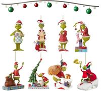 8pcs Pendentifs de Noël Plats 2D Grinch Grinch Noel Decoration Ornements Grinch Décorations de fêtes sur Le thème des Contes de fées (Rouge)