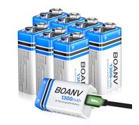 8PCS Piles 9V Rechargeables 1300mAh, 9V Rechargeable USB Lithium à Longue Duréé Batterie, avec câble de Charge 2 en 1, pour détecteurs de fumée, alarmes, Clavier, Microphone