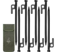8Pcs Piquets Tente Fixation Ultra-Résistants de Noir avec Crochet et Trou, 30cm Sardines Camping Acier Forgé, Clous Bordure Jardin Métal Robustes pour Sol Dur, Plage, Pique-Nique Randonnée Extérieur