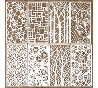 8pcs Pochoirs Mixtes pour Loisirs Créatifs, 24,1 x 12 cm Réutilisables avec Textures Toile d'Araignée et de Fleurs en Grain de Bois pour Travaux Manuels sur Mur Toile et Carte
