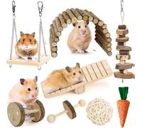 8pcs Set de Jouets Hamster, Jouets Cochon d'Inde Petits Animaux Jouets à Macher Et Accessoires Cage de Rat, Chinchillas, Gerbils, Rats