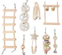 8pcs Set de jouets pour perroquets Salutations suspendues Cage Échelle d'escalade Jouets à mâcher en bois Shredding Recherche de nourriture
