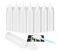 8Pcs Squeeze Bottle 250ml, Bouteille Sauce avec Autocollants et Pinceau, Bouteilles à Condiments éTanches, Transparent Bouteille Sauce avec éChelle, Distributeur Sauce pour Ketchup, Barbecue