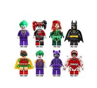 8pcs Superhero Series Action Figures Collectible Building Blocks Set Clown Batman Harley Quinn Assembly Minifigures Toys Kids Fans Gift